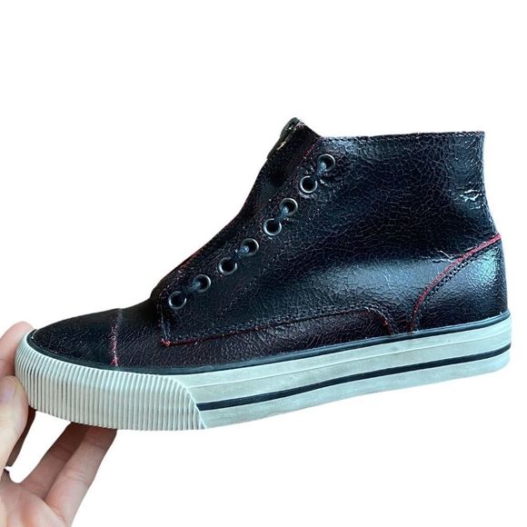 Diesel Black Cracked Leather Effect High Top Sneakers - Picture 8 of 13